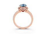 Rose gold Round Cut Aquamarine Scalloped Halo Engagement Ring with Round Shared Prong Band_27