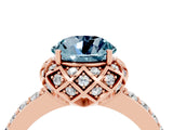 Rose gold Round Cut Aquamarine Scalloped Halo Engagement Ring with Round Shared Prong Band_28