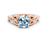 Rose gold Round Cut Aquamarine Solitaire Celtic Knot Ring with Four-Prong Setting_12