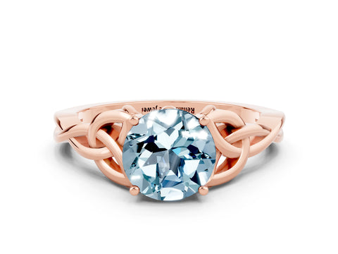 Rose gold Round Cut Aquamarine Solitaire Celtic Knot Ring with Four-Prong Setting_12