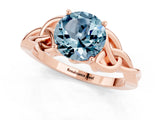 Rose gold Round Cut Aquamarine Solitaire Celtic Knot Ring with Four-Prong Setting_13
