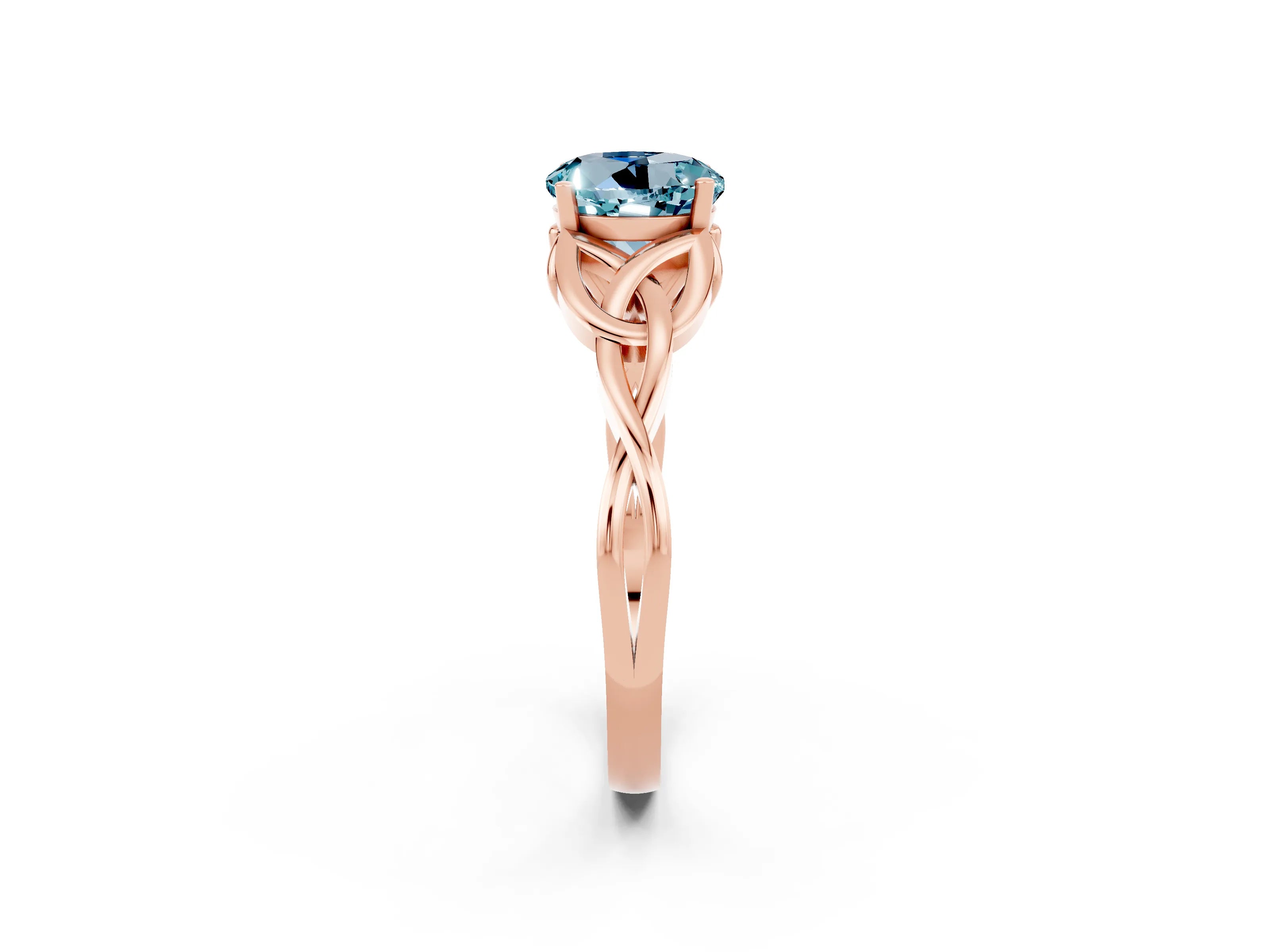 Rose gold Round Cut Aquamarine Solitaire Celtic Knot Ring with Four-Prong Setting_14