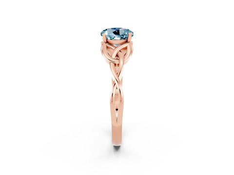 Rose gold Round Cut Aquamarine Solitaire Celtic Knot Ring with Four-Prong Setting_14