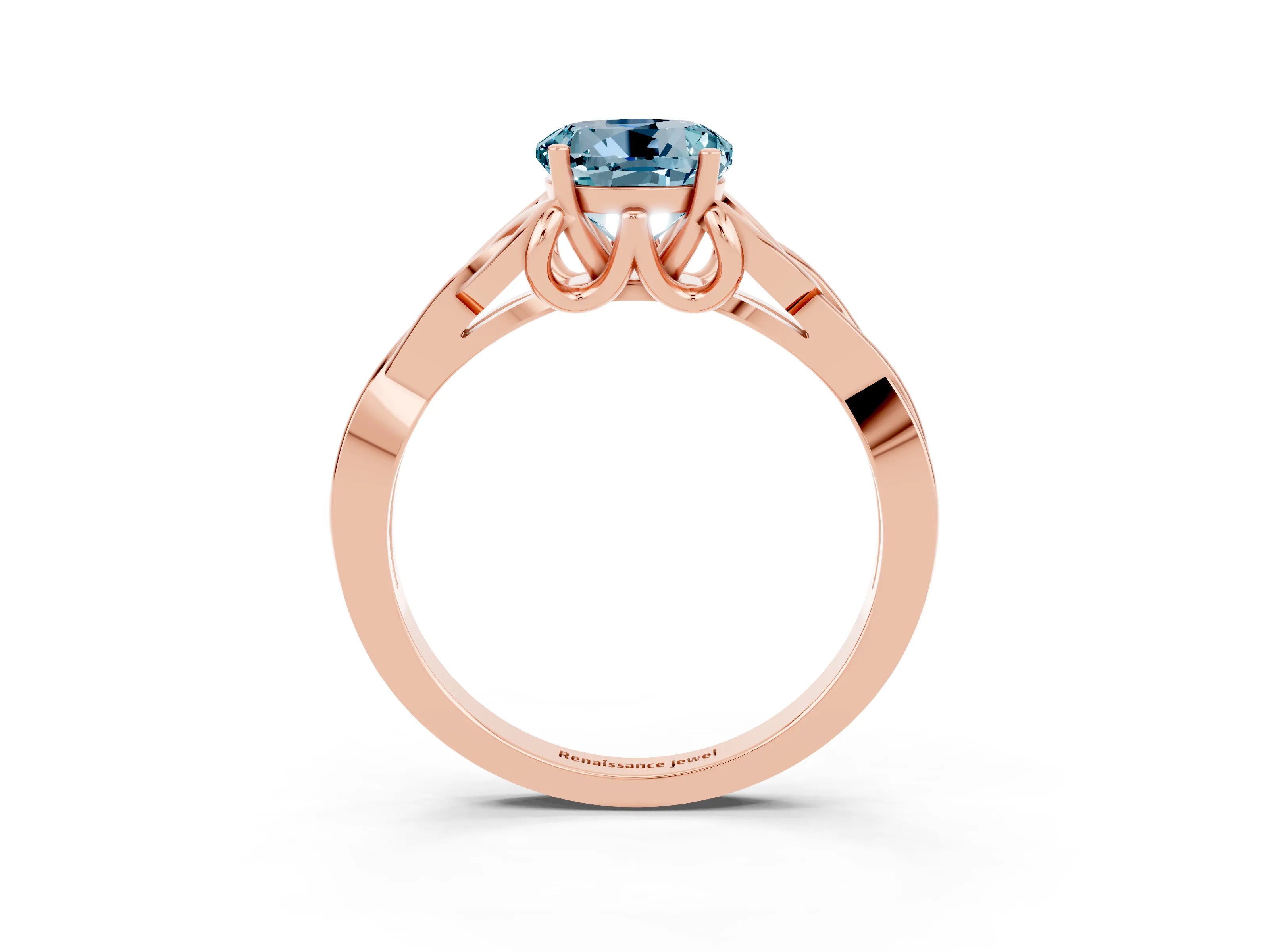 Rose gold Round Cut Aquamarine Solitaire Celtic Knot Ring with Four-Prong Setting_15