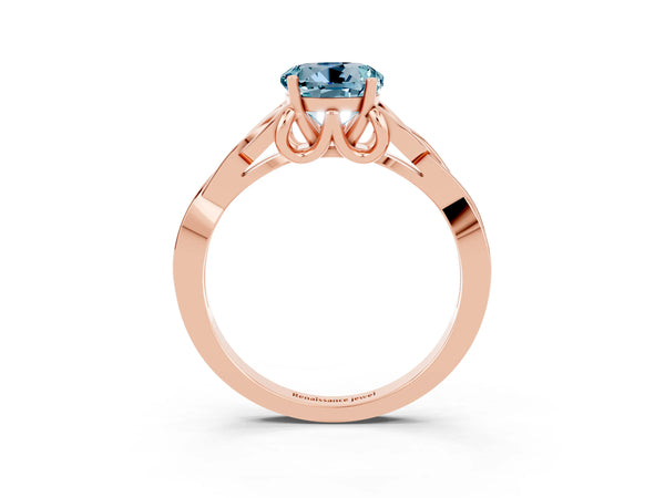 Rose gold Round Cut Aquamarine Solitaire Celtic Knot Ring with Four-Prong Setting