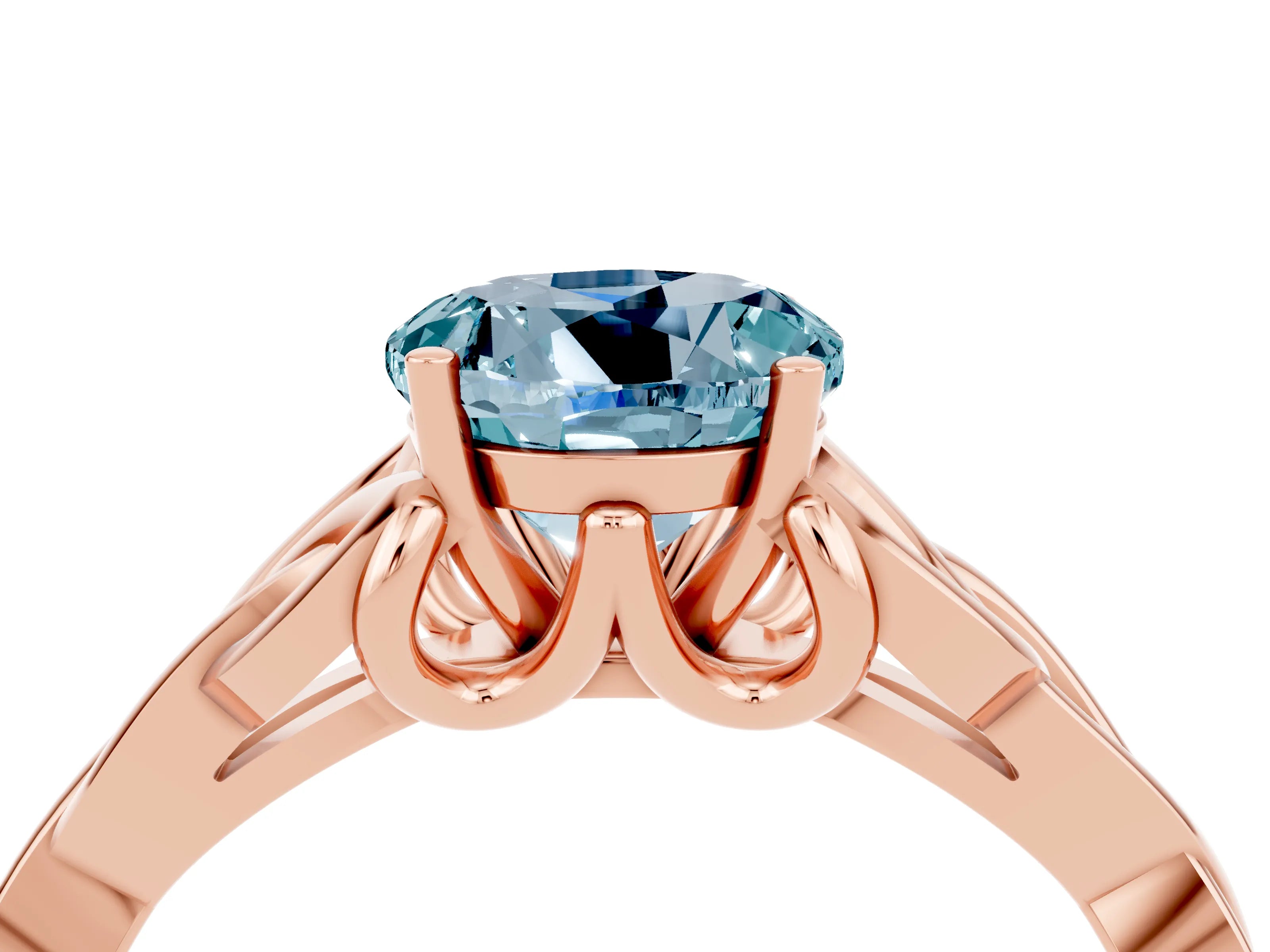 Rose gold Round Cut Aquamarine Solitaire Celtic Knot Ring with Four-Prong Setting_16