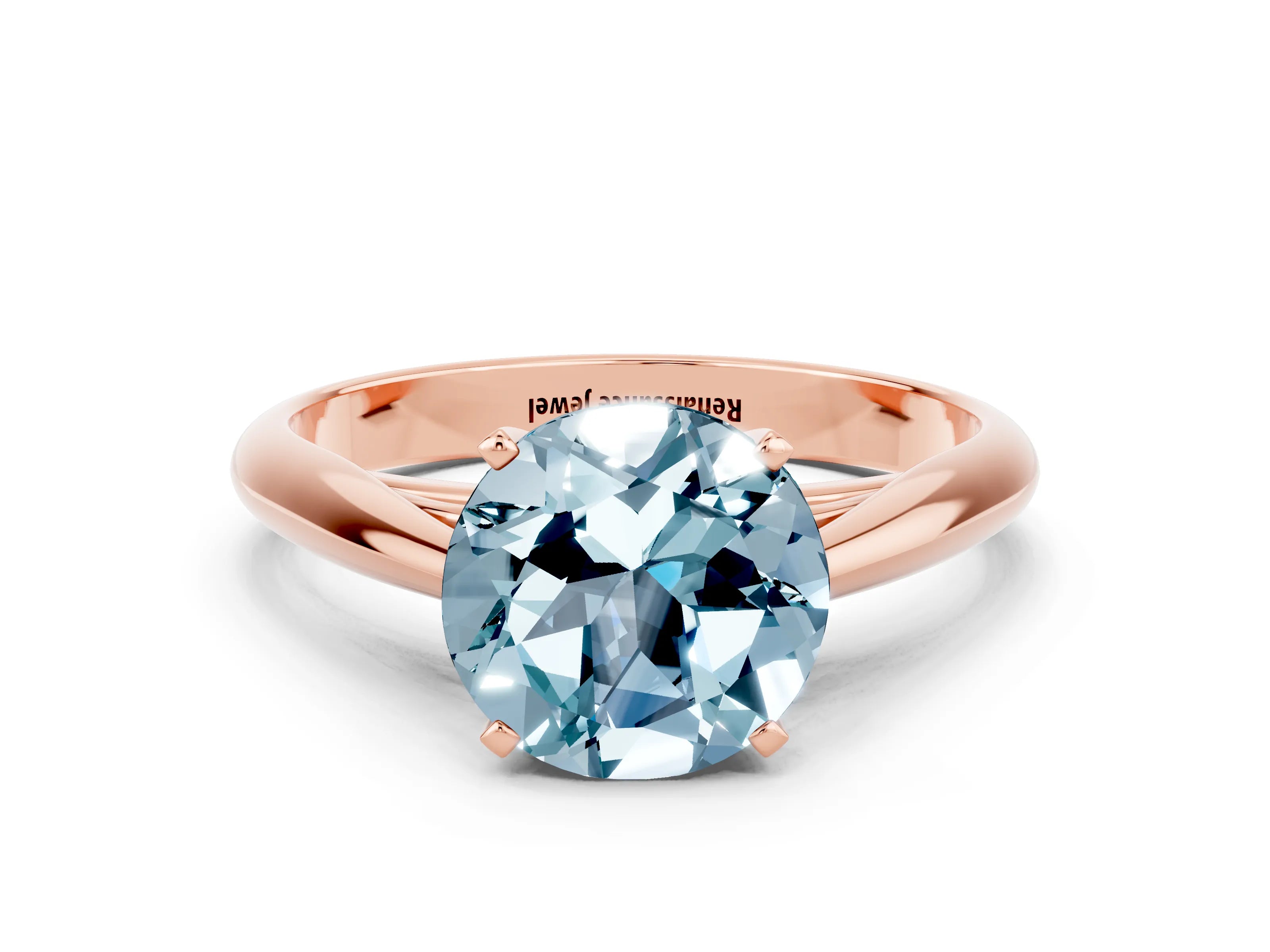 Rose gold Round Cut Aquamarine Solitaire Engagement Ring with Cathedral Setting and Four-Prong Mount_12