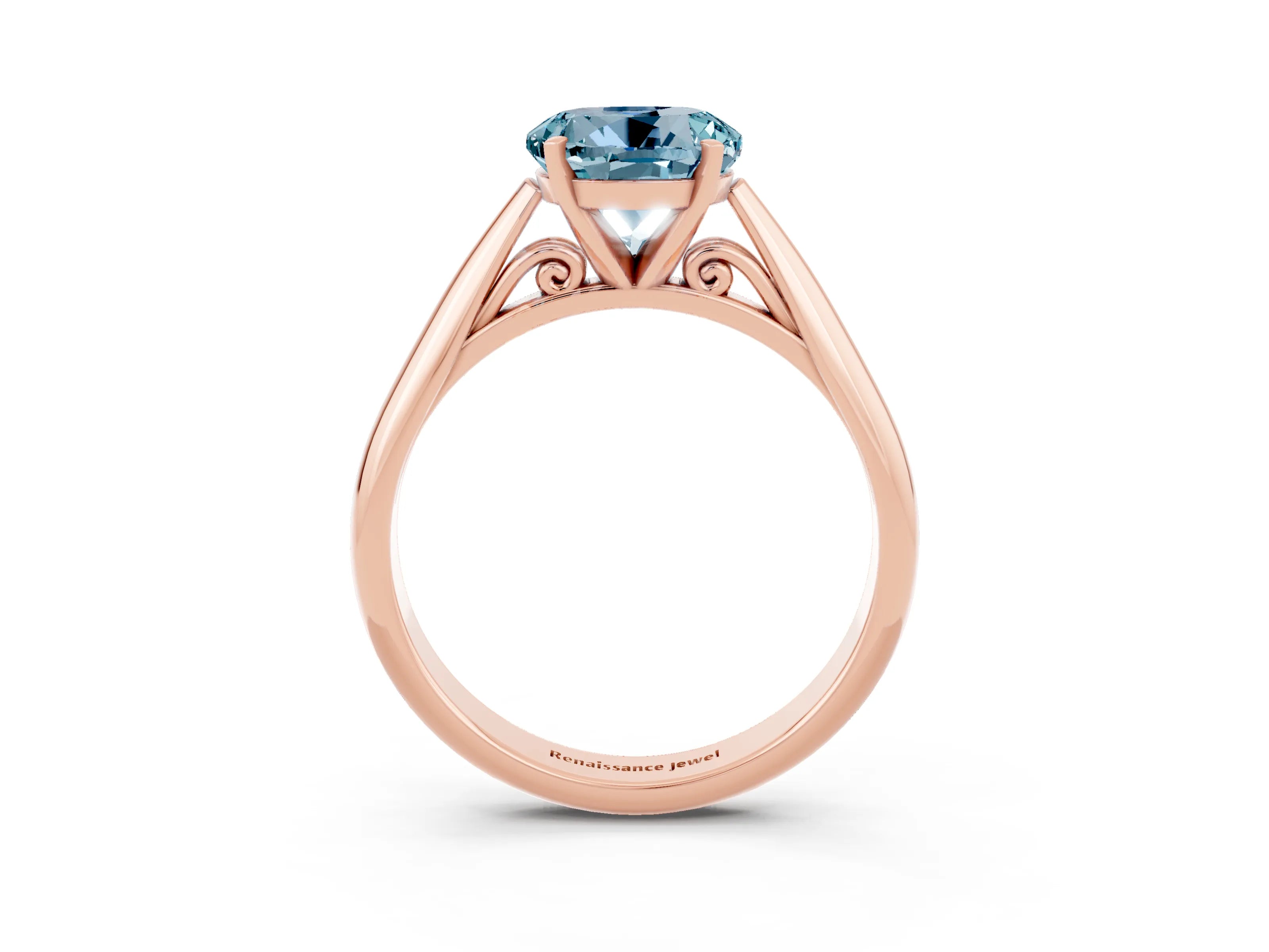 Rose gold Round Cut Aquamarine Solitaire Engagement Ring with Cathedral Setting and Four-Prong Mount_15