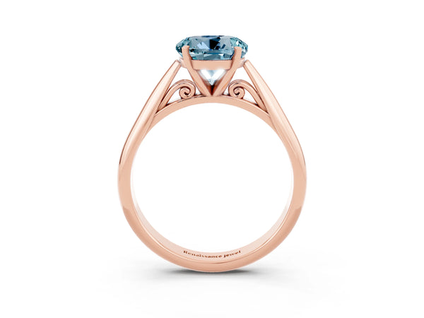 Rose gold Round Cut Aquamarine Solitaire Engagement Ring with Cathedral Setting and Four-Prong Mount