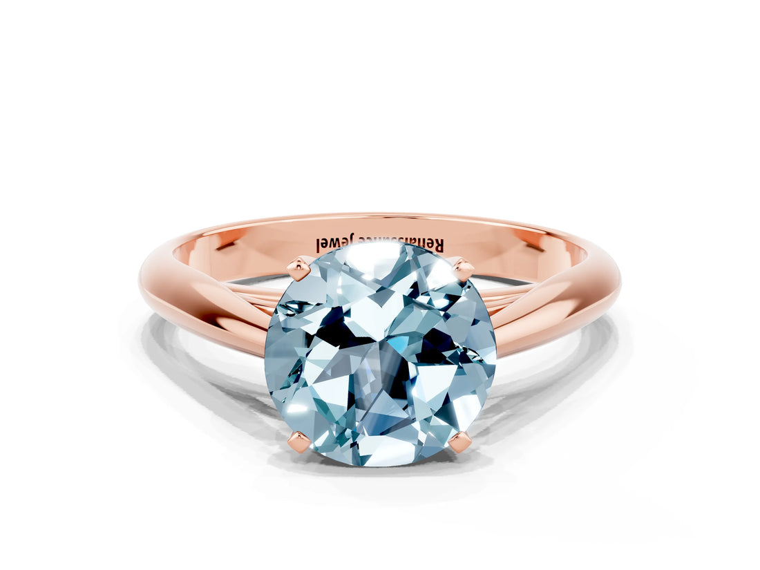 Rose gold Round Cut Aquamarine Solitaire Engagement Ring with Cathedral Setting and Four-Prong Mount_84