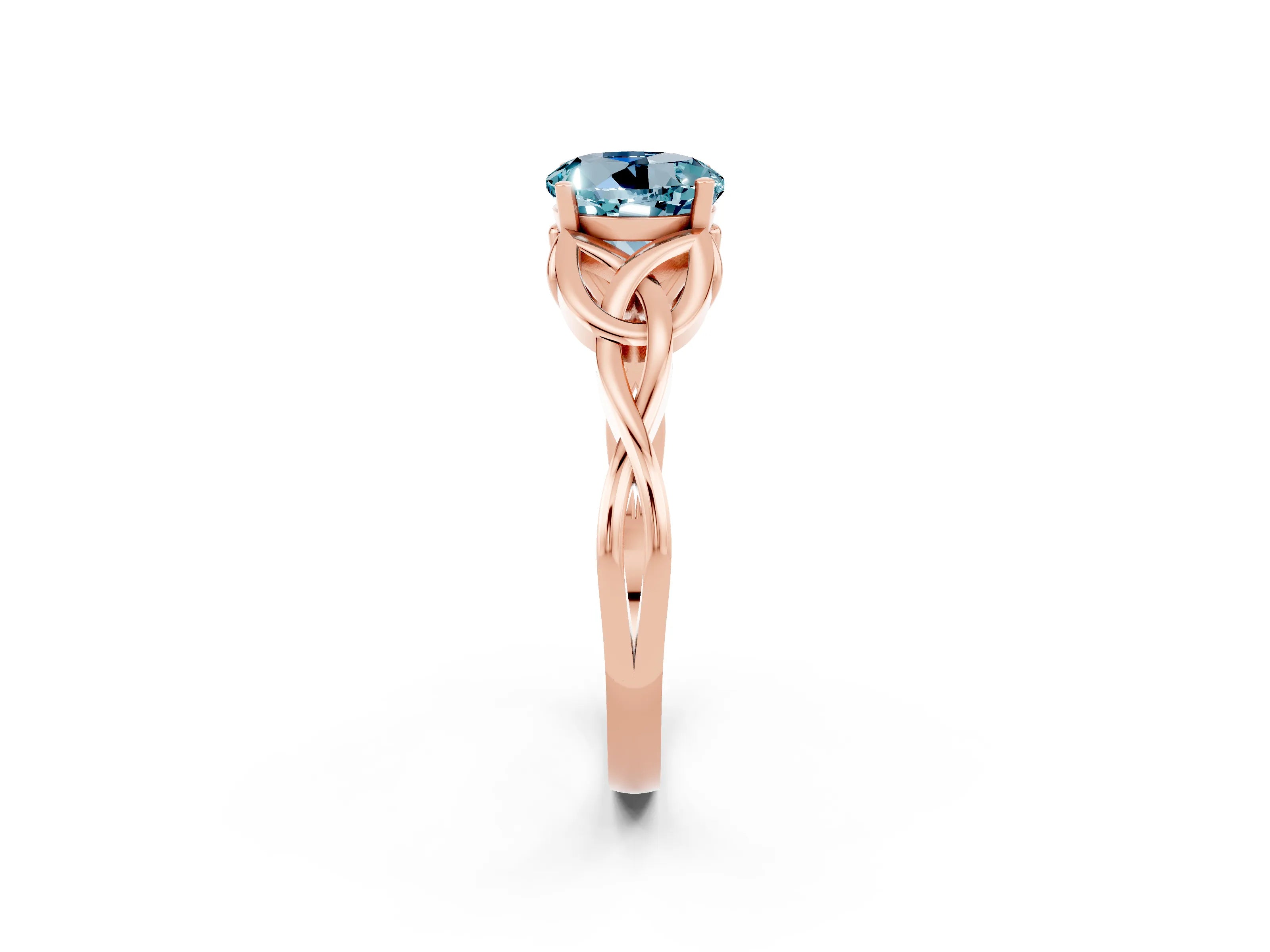 Rose gold Round Cut Aquamarine Solitaire Engagement Ring with Celtic Knot Band and Four-Prong Setting_2