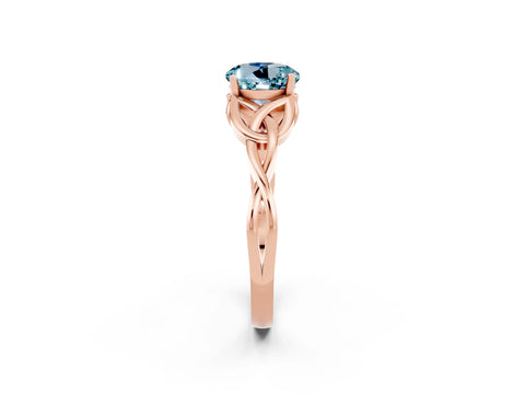 Rose gold Round Cut Aquamarine Solitaire Engagement Ring with Celtic Knot Band and Four-Prong Setting_2