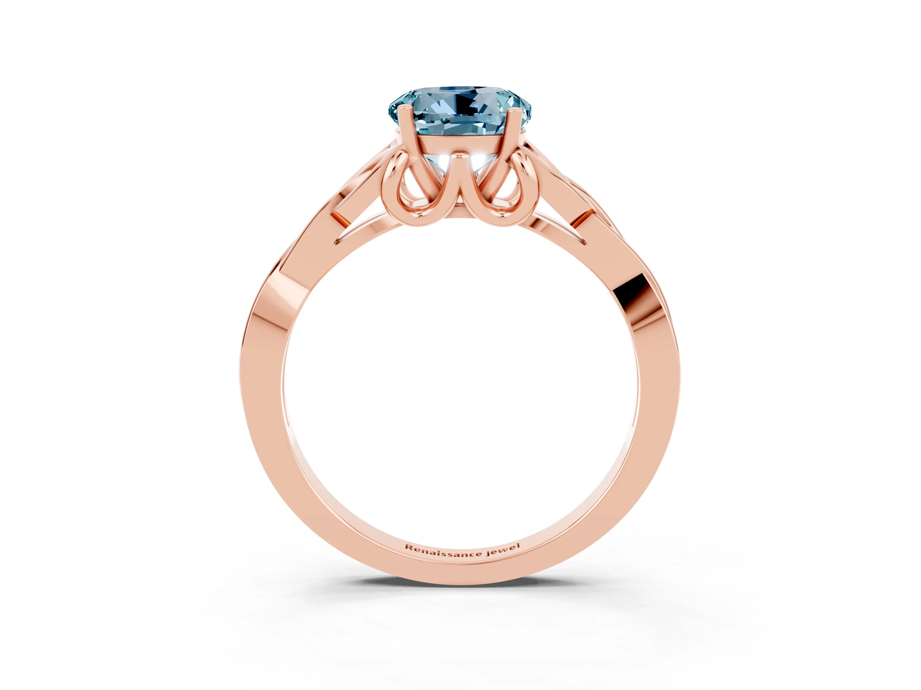 Rose gold Round Cut Aquamarine Solitaire Engagement Ring with Celtic Knot Band and Four-Prong Setting_3