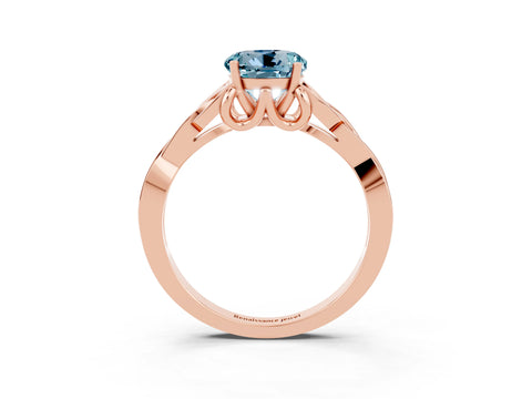 Rose gold Round Cut Aquamarine Solitaire Engagement Ring with Celtic Knot Band and Four-Prong Setting_3