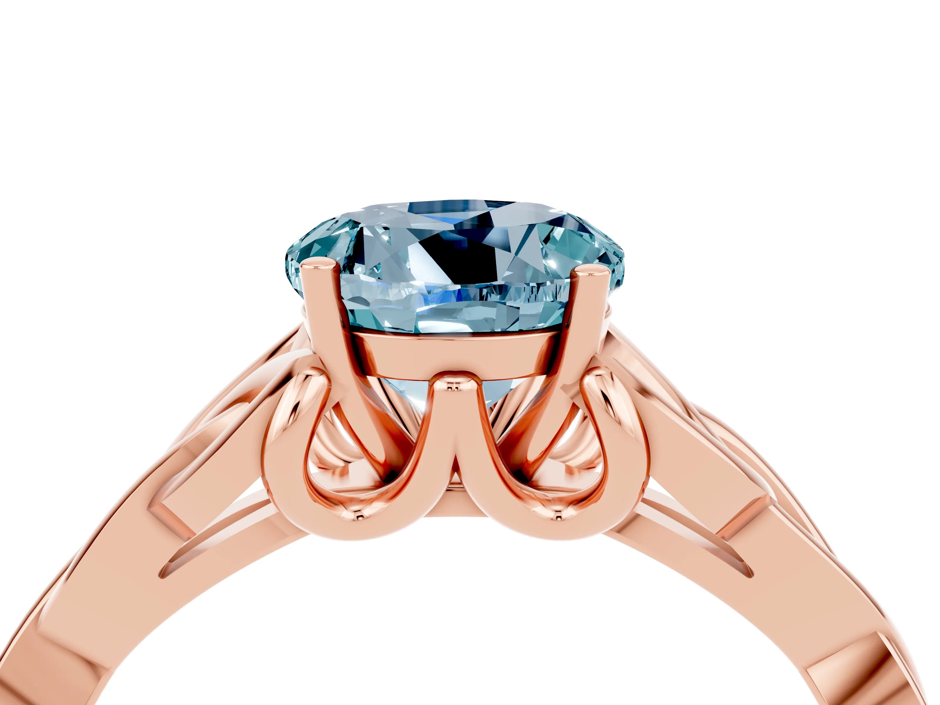 Rose gold Round Cut Aquamarine Solitaire Engagement Ring with Celtic Knot Band and Four-Prong Setting_4