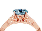 Rose gold Round Cut Aquamarine Solitaire Engagement Ring with Celtic Knot Band and Four-Prong Setting_4