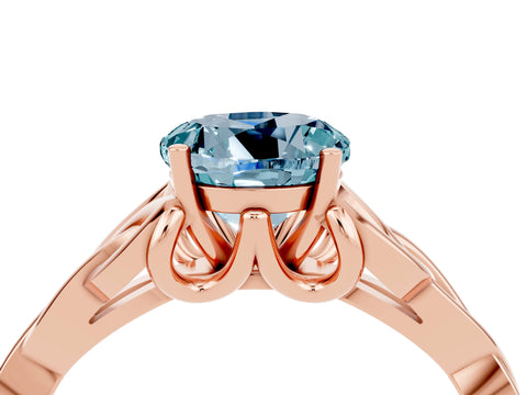 Rose gold Round Cut Aquamarine Solitaire Engagement Ring with Celtic Knot Band and Four-Prong Setting_4