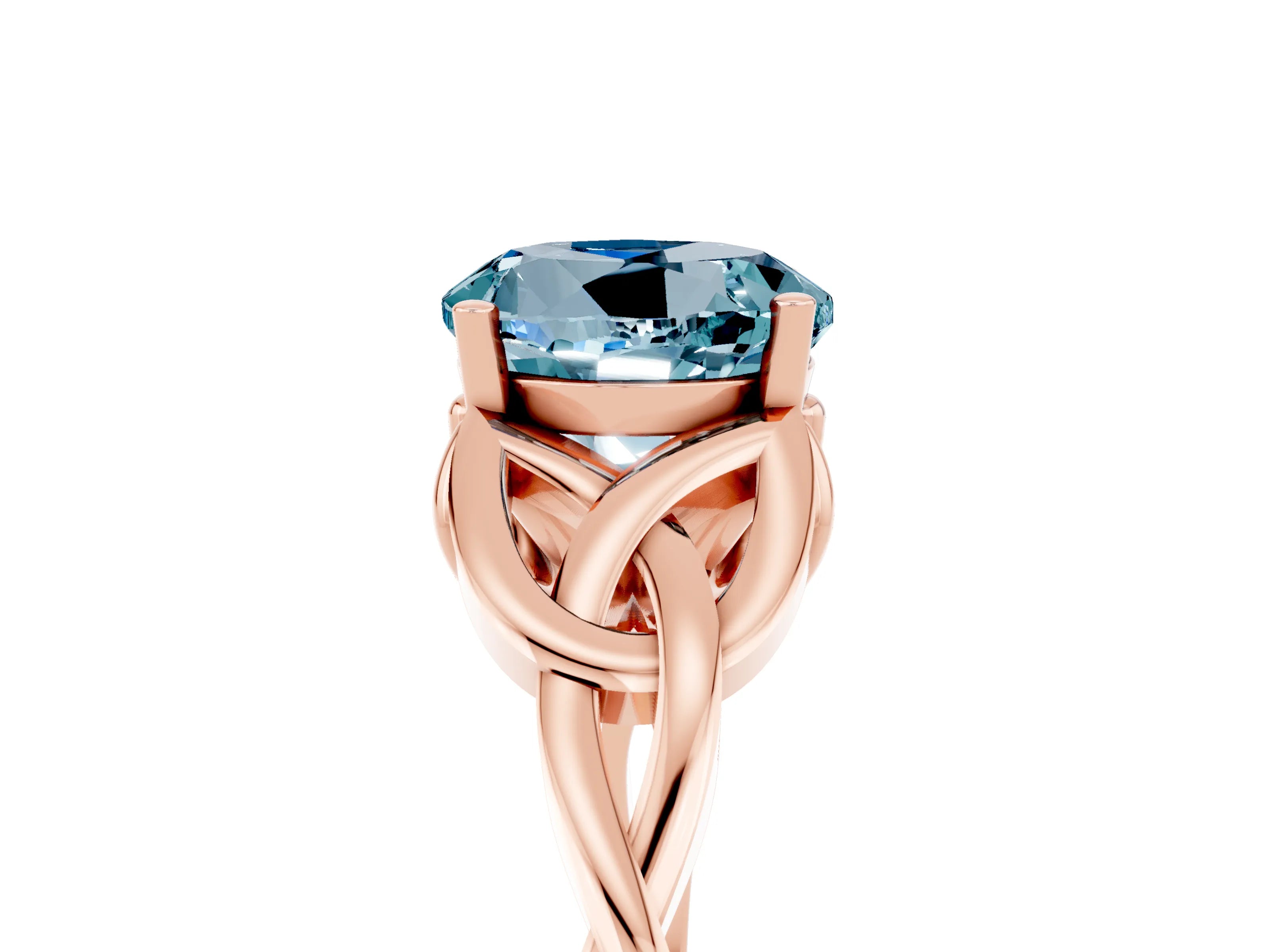 Rose gold Round Cut Aquamarine Solitaire Engagement Ring with Celtic Knot Band and Four-Prong Setting_5