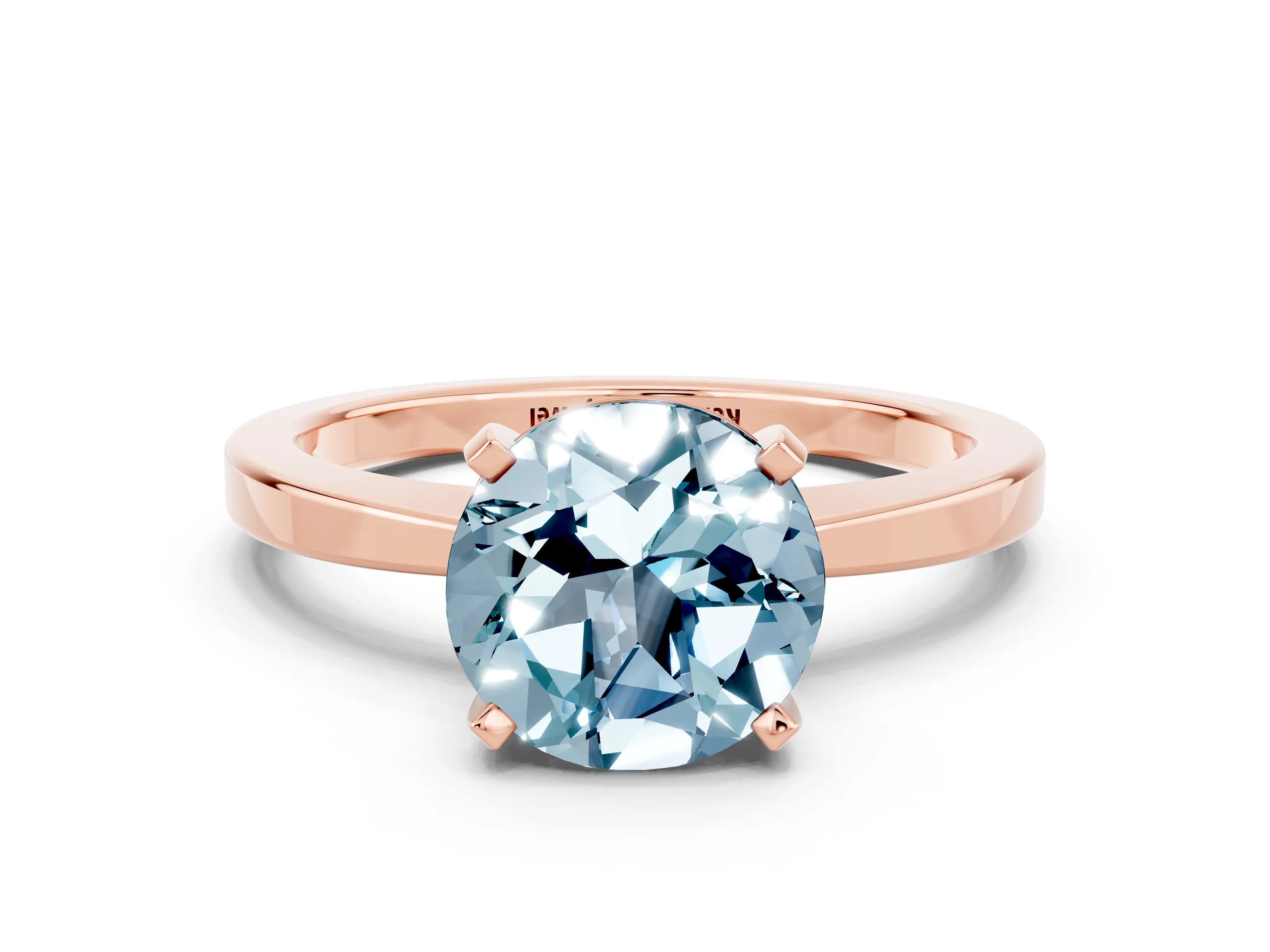 Rose gold Round Cut Aquamarine Solitaire Engagement Ring with Classic Band and Four-Prong Setting_24