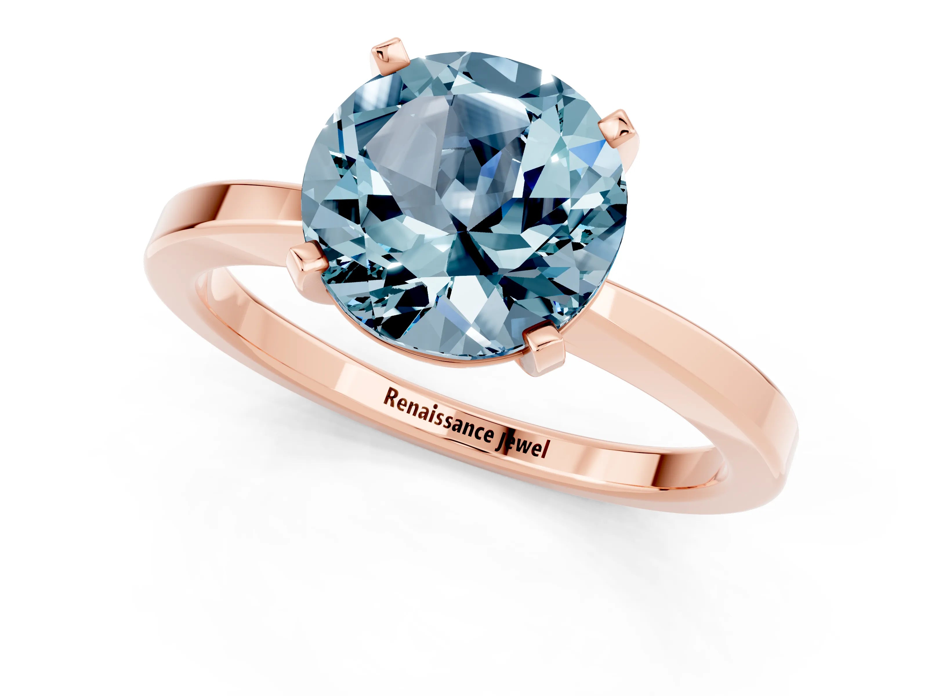 Rose gold Round Cut Aquamarine Solitaire Engagement Ring with Classic Band and Four-Prong Setting_25