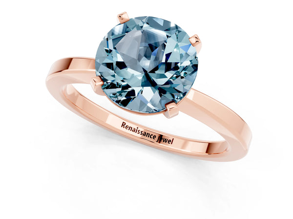 Rose gold Round Cut Aquamarine Solitaire Engagement Ring with Classic Band and Four-Prong Setting