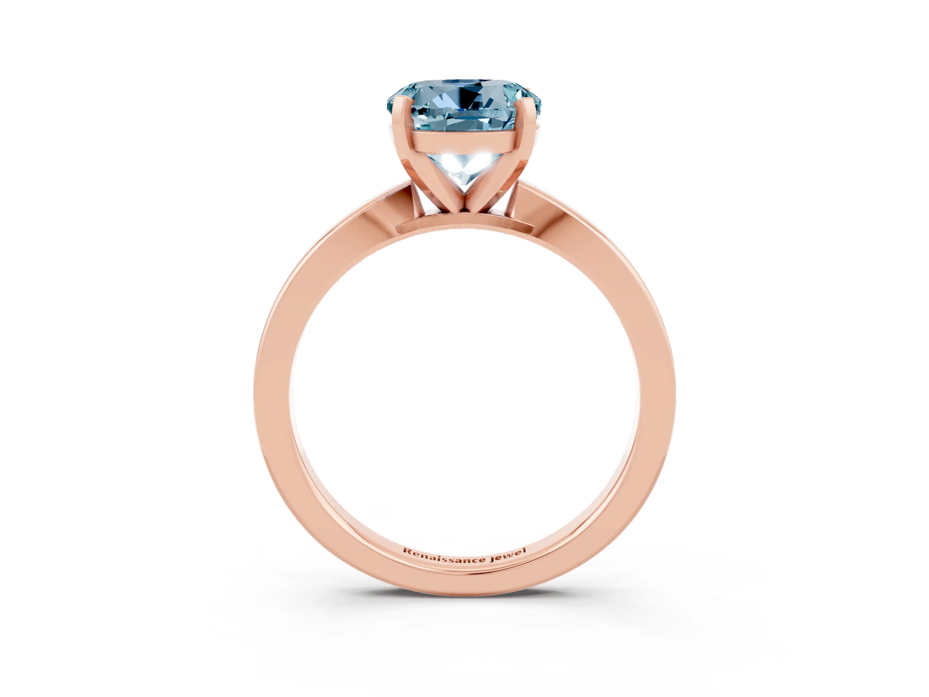 Rose gold Round Cut Aquamarine Solitaire Engagement Ring with Classic Band and Four-Prong Setting_27