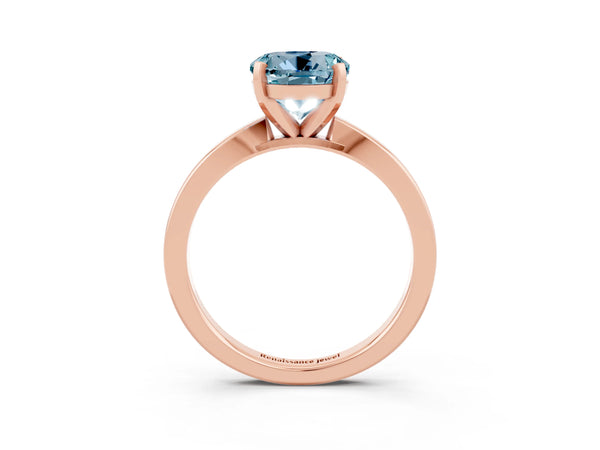 Rose gold Round Cut Aquamarine Solitaire Engagement Ring with Classic Band and Four-Prong Setting