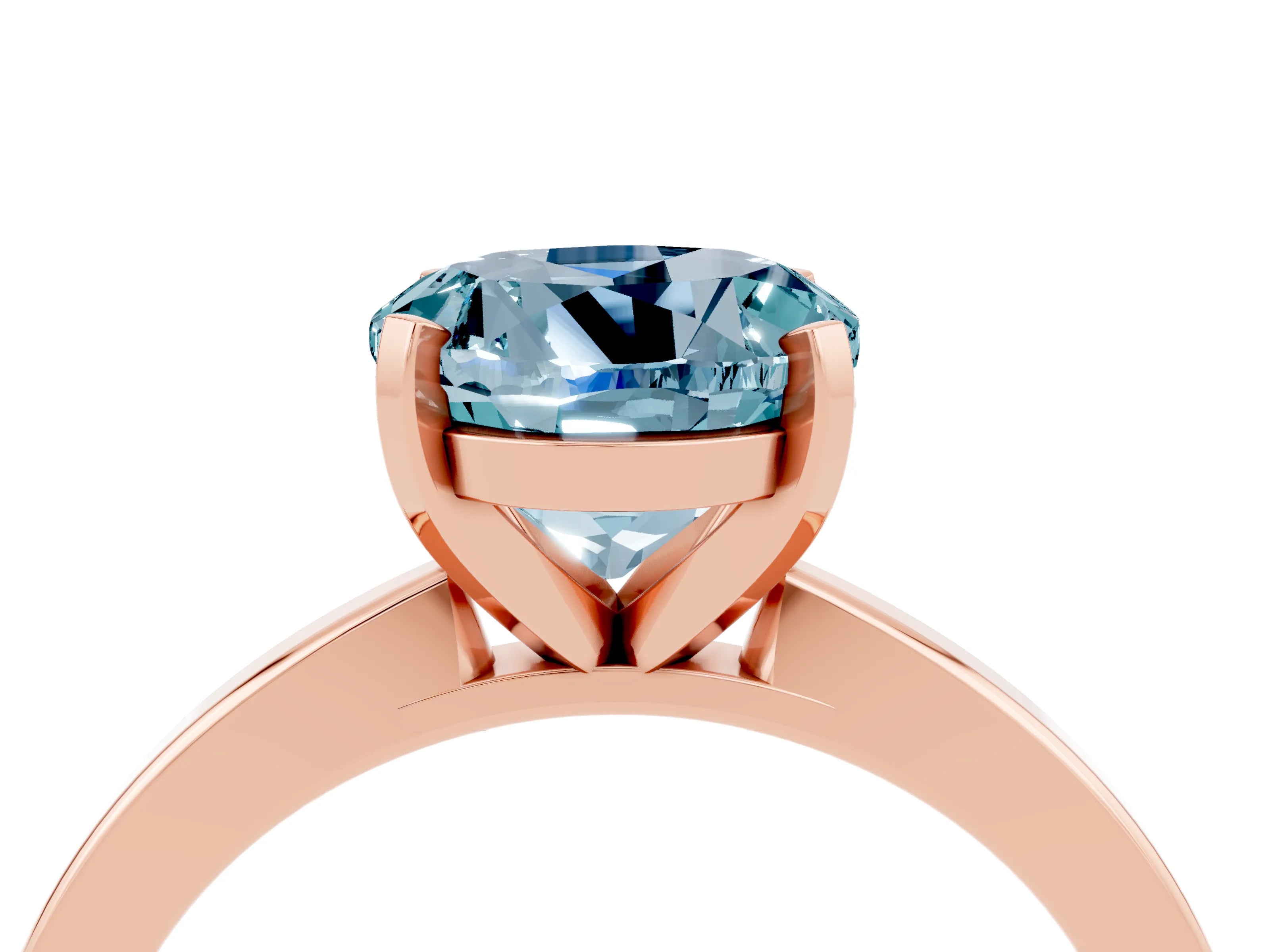 Rose gold Round Cut Aquamarine Solitaire Engagement Ring with Classic Band and Four-Prong Setting_28