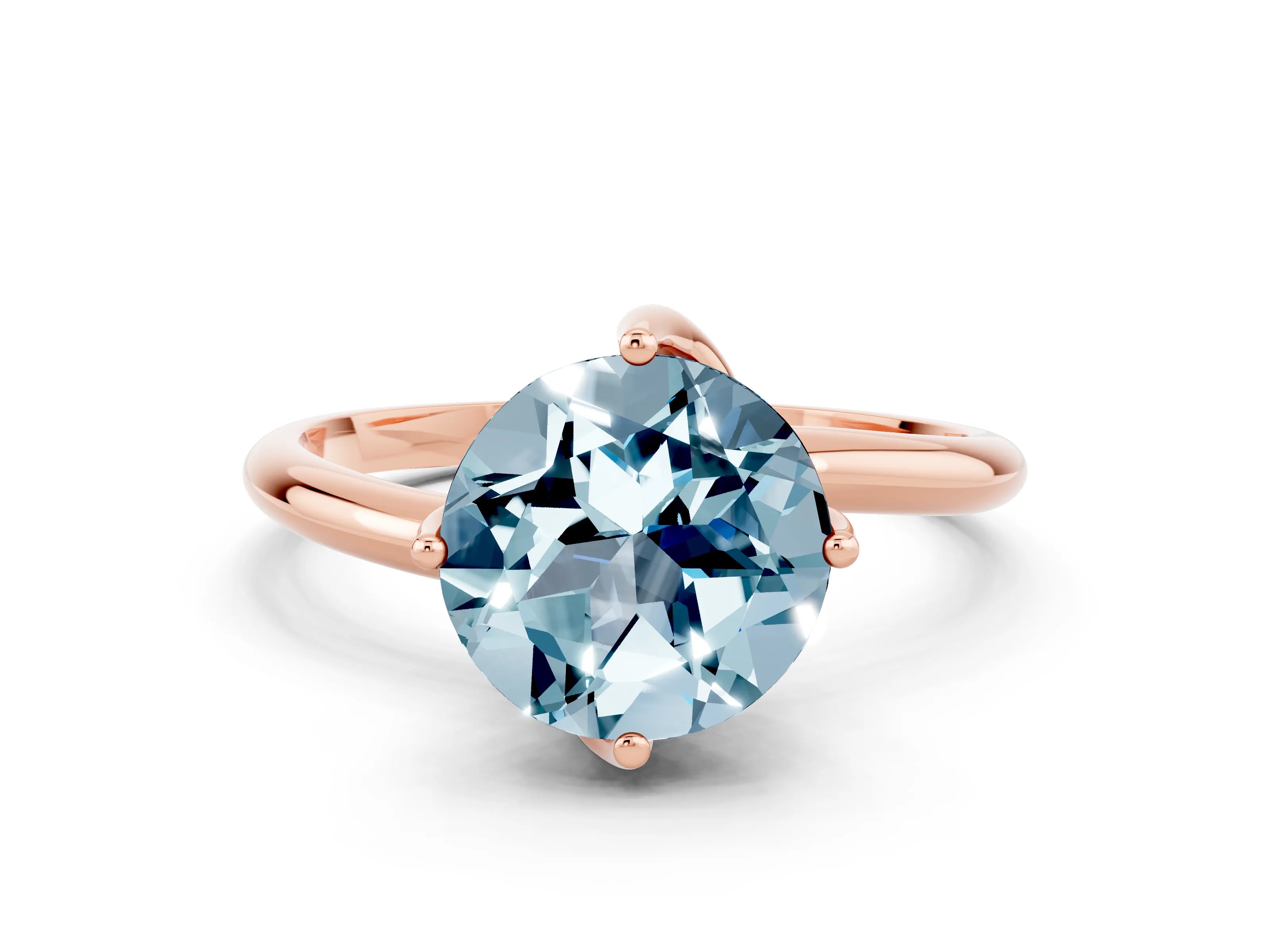 Rose gold Round Cut Aquamarine Solitaire Engagement Ring with Four-Prong Setting and Classic Band_12