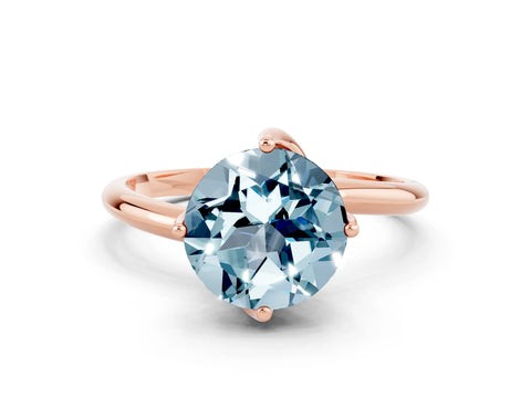 Rose gold Round Cut Aquamarine Solitaire Engagement Ring with Four-Prong Setting and Classic Band_12