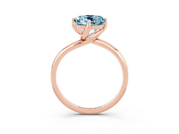 Rose gold Round Cut Aquamarine Solitaire Engagement Ring with Four-Prong Setting and Classic Band