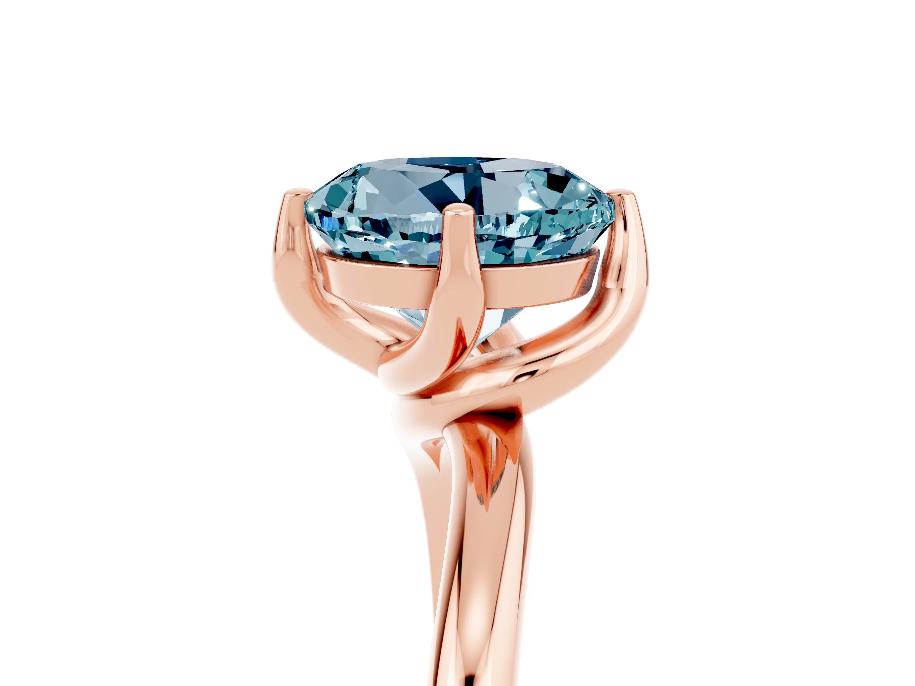 Rose gold Round Cut Aquamarine Solitaire Engagement Ring with Four-Prong Setting and Classic Band_17