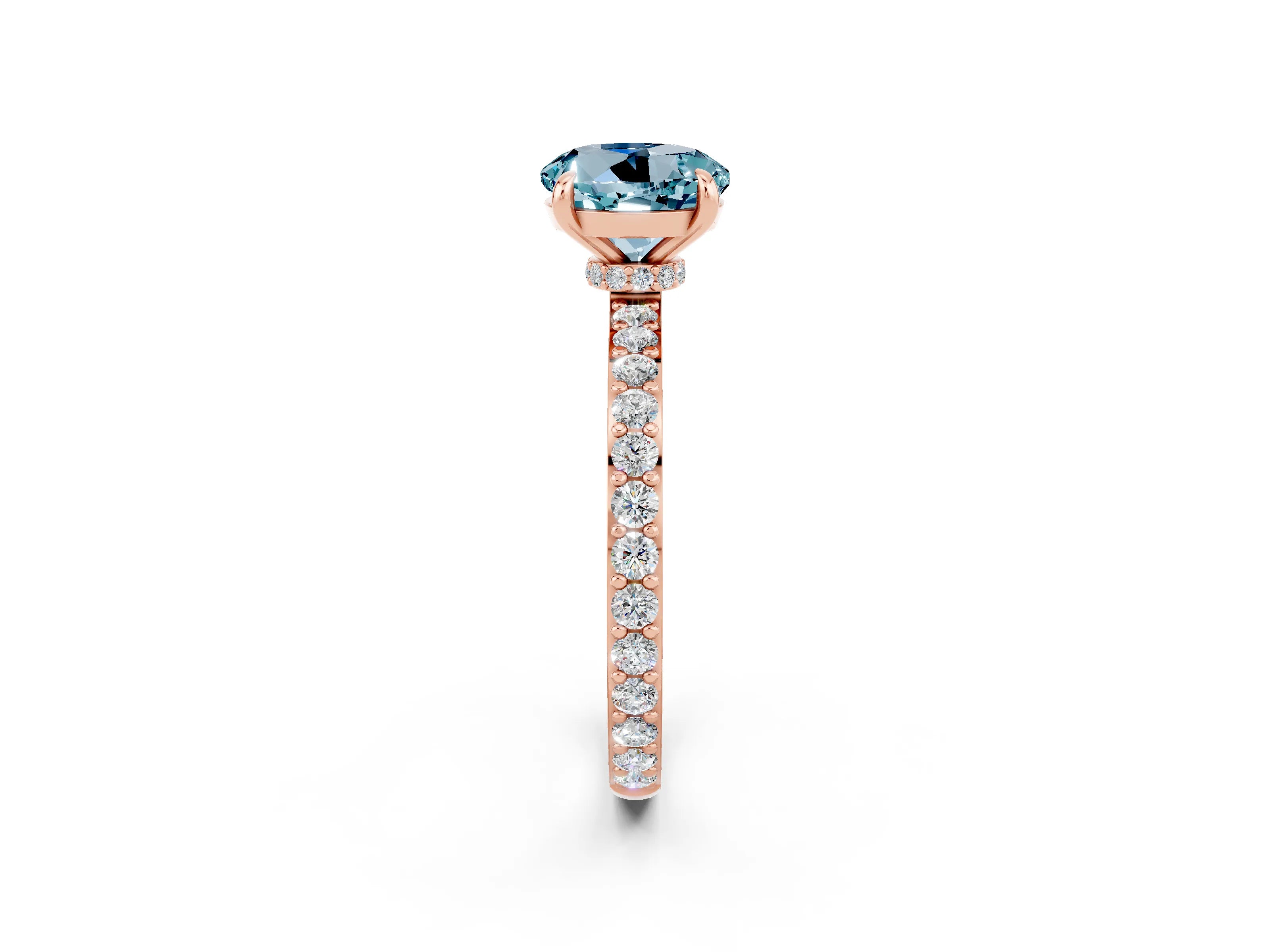 Rose gold Round Cut Aquamarine Solitaire Engagement Ring with Pavé Band and Four-Prong Setting_2