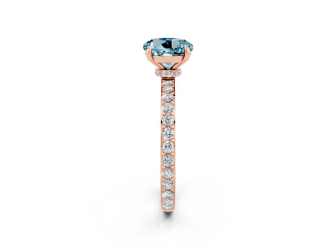 Rose gold Round Cut Aquamarine Solitaire Engagement Ring with Pavé Band and Four-Prong Setting_2