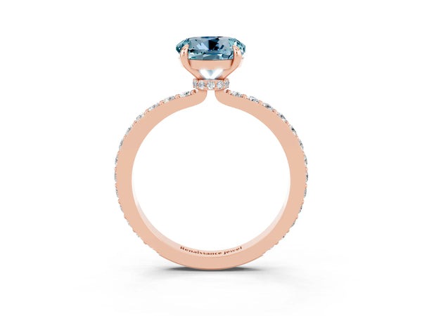 Rose gold Round Cut Aquamarine Solitaire Engagement Ring with Pavé Band and Four-Prong Setting
