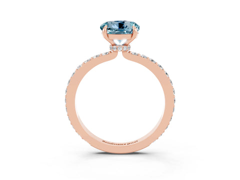 Rose gold Round Cut Aquamarine Solitaire Engagement Ring with Pavé Band and Four-Prong Setting_3