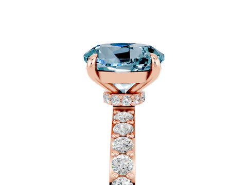 Rose gold Round Cut Aquamarine Solitaire Engagement Ring with Pavé Band and Four-Prong Setting_5
