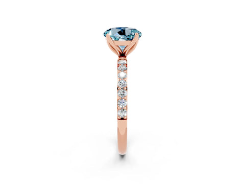 Rose gold Round Cut Aquamarine Solitaire Engagement Ring with Pavé Band and Prong Setting_2