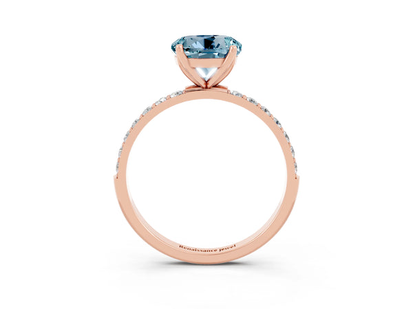Rose gold Round Cut Aquamarine Solitaire Engagement Ring with Round  Pavé Band and Prong Setting