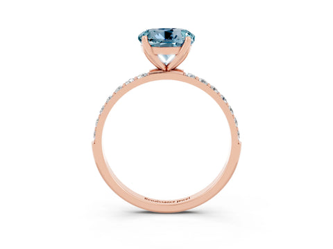 Rose gold Round Cut Aquamarine Solitaire Engagement Ring with Pavé Band and Prong Setting_3