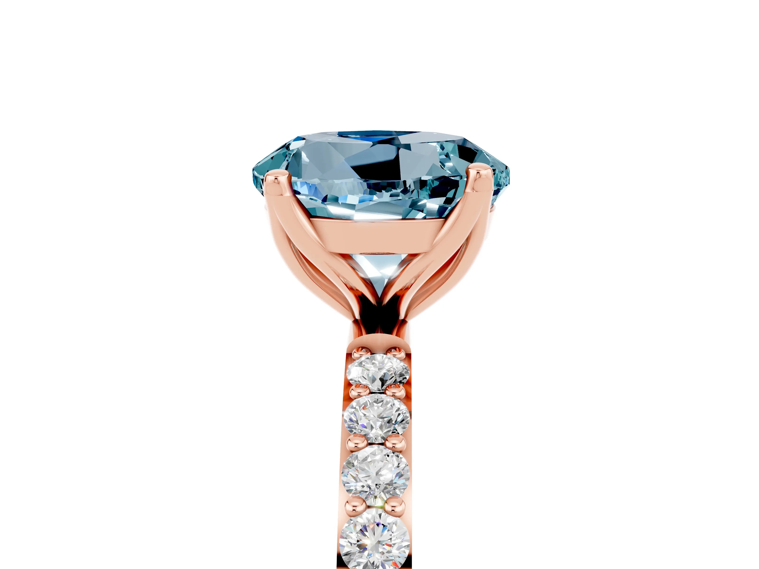 Rose gold Round Cut Aquamarine Solitaire Engagement Ring with Pavé Band and Prong Setting_5