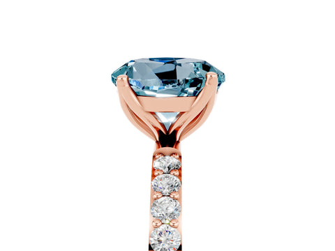 Rose gold Round Cut Aquamarine Solitaire Engagement Ring with Pavé Band and Prong Setting_5