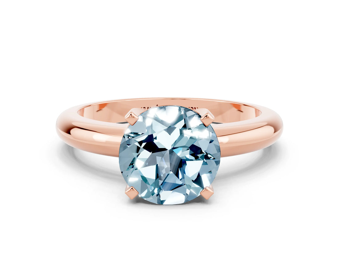 Rose gold Round Cut Aquamarine Solitaire Engagement Ring with Round Band and Four-Prong Setting