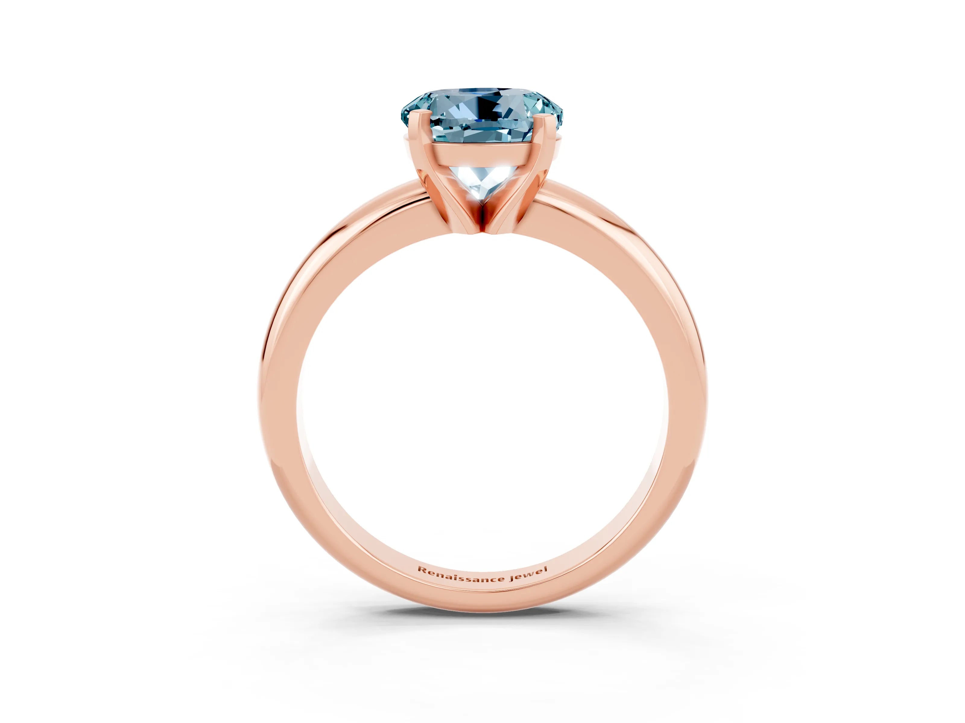 Rose gold Round Cut Aquamarine Solitaire Engagement Ring with Round Band and Four-Prong Setting_3