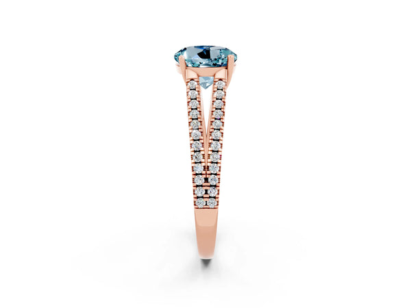 Rose gold Round Cut Aquamarine Solitaire Engagement Ring with Split Shank Pavé Band