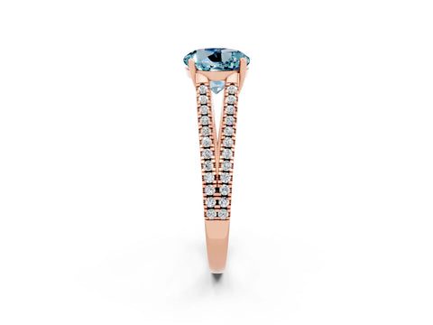 Rose gold Round Cut Aquamarine Solitaire Engagement Ring with Split Shank Pavé Band_2