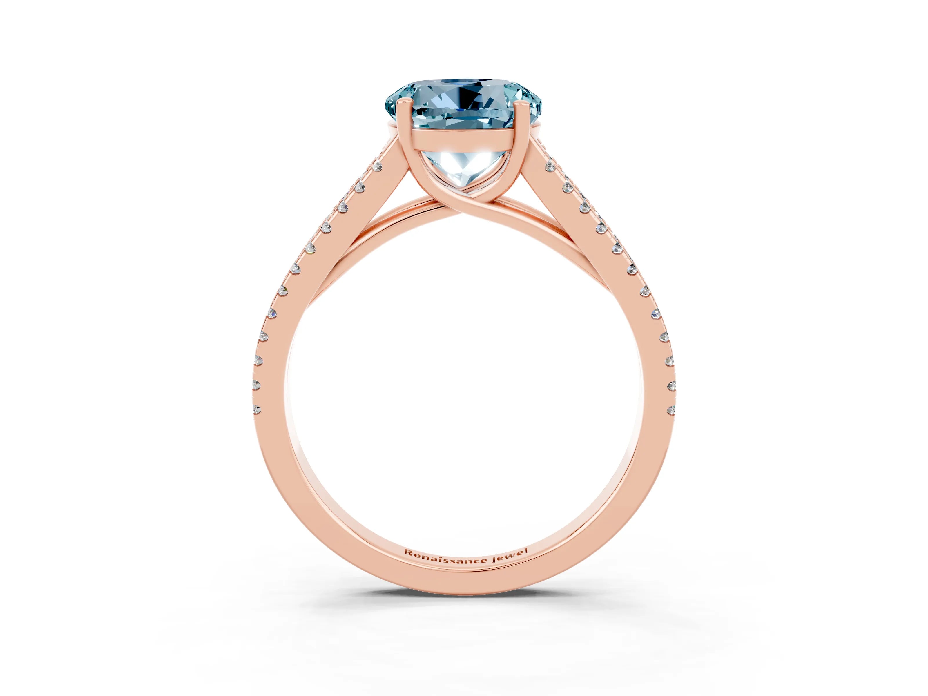 Rose gold Round Cut Aquamarine Solitaire Engagement Ring with Split Shank Pavé Band_3