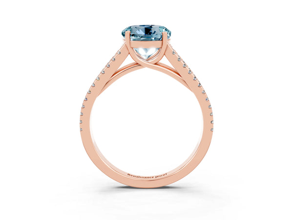 Rose gold Round Cut Aquamarine Solitaire Engagement Ring with Split Shank Pavé Band