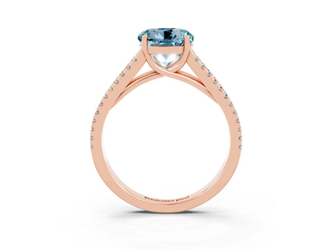 Rose gold Round Cut Aquamarine Solitaire Engagement Ring with Split Shank Pavé Band_3