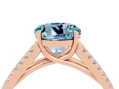 Rose gold Round Cut Aquamarine Solitaire Engagement Ring with Split Shank Pavé Band_4